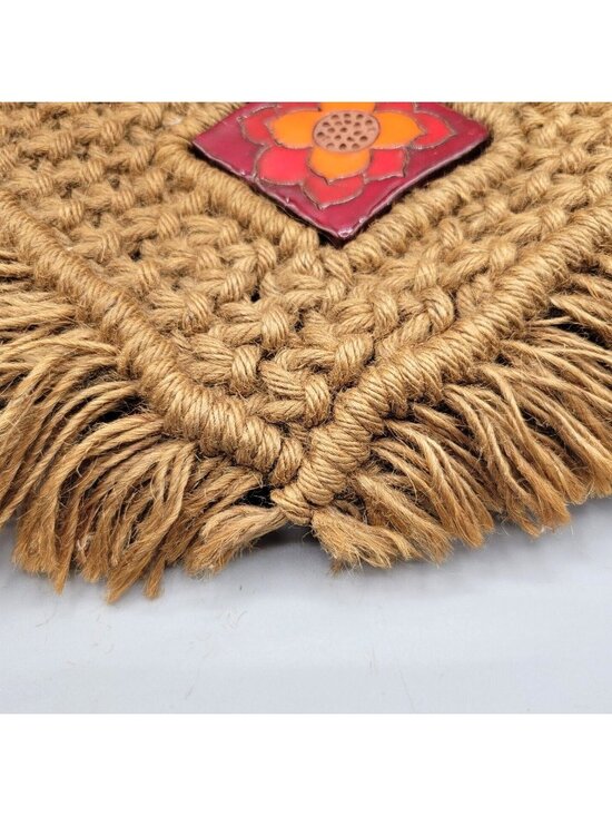 Handmade Macrame Purse Shoulder Bag Fold Over Flap Ceramic Tile Boho Hippie - Picture 3 of 8